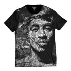 Camiseta Tupac Shakur Estilo Desenho 2pac Rap - Di Nuevo, P, Preto