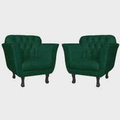 Kit 02 Poltronas Decorativas Helena Pés Luis xv Suede Verde - ds Estofados