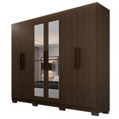 Guarda-Roupa de Casal 100% MDF 6 Portas 4 Gavetas Valencia Com Espelho