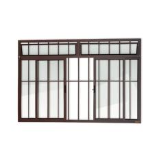 Janela Plus 4 Folhas Com Bandeira E Grade Vidro Liso 120cm X 150cm Brimak Corten