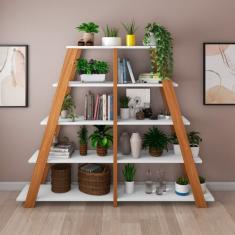 Conjunto Home Office 2 Estantes Livreiro Estilo Escada Star Artany Freijó/branco