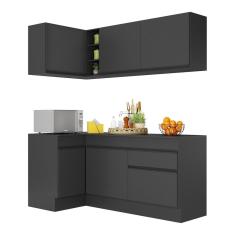 Armário De Cozinha Compacta De Canto Com Rodapé Veneza Multimóveis V2092 Preto Preto