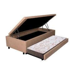 Bicama Com Baú Solteirão Reforçado 96x203 Cm Em Courino Bege