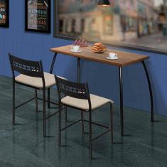 Mesa Bistro Com Banquetas Aço Nobre Assento Bege