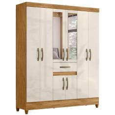 Guarda Roupa Casal Portugal Com Espelho 8 Portas Freijó Off White Moval