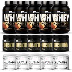 Kit 5 Whey 900g + 5 Creatina + 5 Glutamina-Unissex