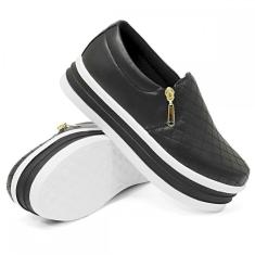 Tênis Feminino Slip On Sola Alta Calce Fácil Zíper Lateral-Feminino