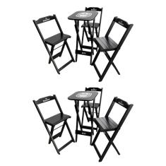Kit 2 Conjuntos Bistrô Mesa Com 3 Banquetas Dobráveis De Madeira Personalizada Hei - Preta