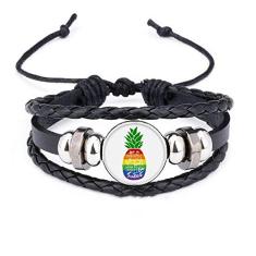 DIYthinker Pulseira de couro trançado com citação de bandeira LGBT de abacaxi arco-íris