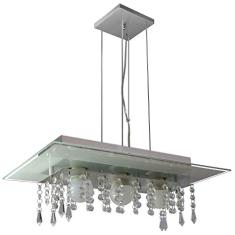 Lustre Pendente de Vidro com Cristal para 03 Lâmpadas - Cor Branco