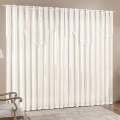 Cortina Nicole 4 Metros Palha Tecido Microfibra Com Renda Floral Sala Quarto