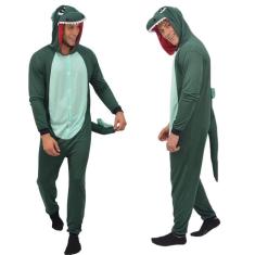 Dinossauro Kigurumi Macacão Pijama Roupa Fantasia Verão Adulto