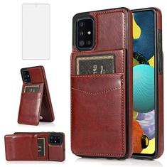 Capa de telefone para Samsung Galaxy A71 5G com protetor de tela de vidro temperado e suporte para cartão de crédito capa carteira suporte acessórios de celular de couro Glaxay A 71 G5 Gaxaly 71A S71