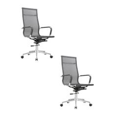 Kit 2 Cadeiras Escritório Presidente Sydney Cinza