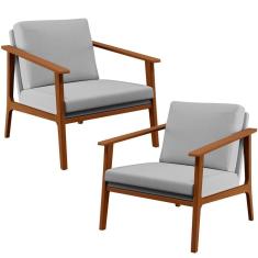 Kit 02 Poltronas Para Sala De Estar Petra B04 Linho Cinza