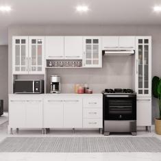Cozinha Modulada Completa Fidelitá Viena 5 Peças 295cm 12 Portas 3 Gavetas Com Tampo Branco