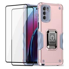 Lokyoo Capa para Moto G Stylus 2022 4G, com [2 peças] protetor de tela de vidro temperado, suporte magnético de anel de metal com suporte magnético para carro, capa protetora para celular para Moto G