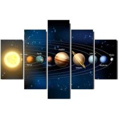 Quadros Decorativos 5 Peças Todos Os Planetas Espaço Galaxia