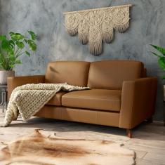 Sofá Sala de Estar Living 3 Lugares 240cm Presley Pés Madeira Couro Ca