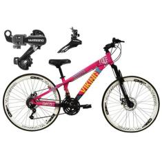 Bicicleta Aro 26 Vikingx Tuff Rosa/Azul 21v Alumínio Câmbio Shimano Fr