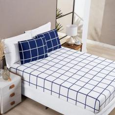 Jogo de cama lençol 03 peças Micro Percal 200 Fios Estampado Grid Aust