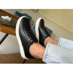 Tenis Casual Masculino Couro Premium Moderno Solado Costurado - onix s
