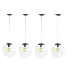 Kit 4 Pendente Redondo Esfera 30cm Preto e Vidro Cristal Madelustre