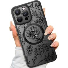SEXYMOM Capa magnética para iPhone 15 Pro - compatível com carregamento sem fio, capa militar testada contra quedas, lindo design floral para mulheres e meninas, capa de telefone fosca translúcida de