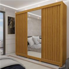 Guarda Roupa Casal com Espelho 3 Portas Pés Royale Ripado 100% MDF - G