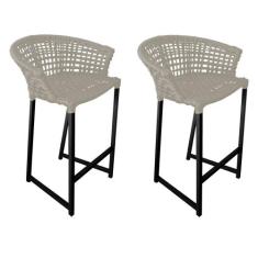 Kit 2 Banquetas Reis em Corda Náutica e Base em Alumínio Preta para Ár