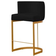 Banqueta Estofada Emily Base Gold Veludo Preto - Montanaris Decor - MD