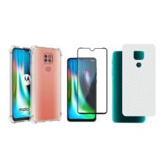 Capinha Silicone Antichoque e Película Vidro 3D e Traseira Moto G9 Pla
