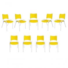 Kit 9 Cadeiras Iso Para Escola Escritório Comércio Amarela Base Branca