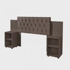 Cabeceira para Cama Box Aveludada com Mesa de Apoio Classic Carmolar Chocolate