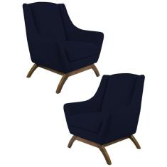 Kit 2 Poltronas Base Manu Madeira Juliet B-287 Veludo Azul Marinho - Domi