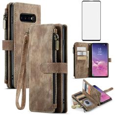Asuwish Capa de telefone para Samsung Galaxy S10 Plus capa carteira e protetor de tela de vidro temperado couro flip porta-cartão de crédito celular Glaxay S10+ Galaxies S10plus 10S Edge S 10 10 plus