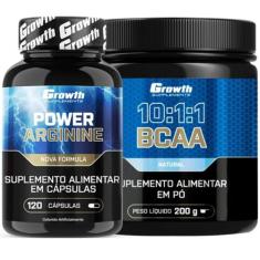 Arginina Pura 120 Caps + Bcaa 10:1:1 em Pó 200g Growth, Limão