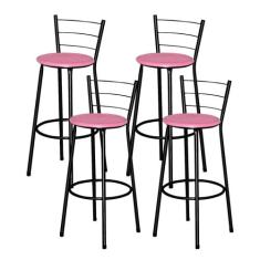 Jogo 4 Banqueta Alta Para Cozinha Ratan Preta Cristal - Lamar Design, 