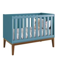 Berço Mini Cama Retrô Square com Pés em Madeira - Azul