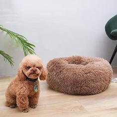 Cama de cachorro calmante e cama de gato, Cama redonda aconchegante para cães macios e aconchegantes, pelúcia sintética fofa almofada para cães e gatos pequenos, diâmetro 20 cm