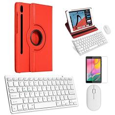 Kit Capa 360 Vermelho/Teclado e Mouse branco e Película para Galaxy Tab S6 T860/T865 10.5"