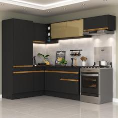Cozinha Completa De Canto Rodapé Multimóveis Preto/dourado