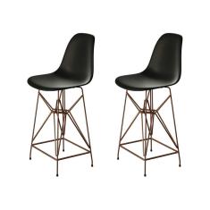 Kit 2 Banquetas Bistrô Alta Eames Preta Base Ferro Cobre - Cor: Preto