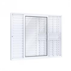 Janela Veneziana Alumínio Lateral 2 Folhas Móveis 1 Fixa Lucasa Eccellente  100cmx150cm Branco