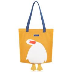 MEETPET Linda bolsa de lona feminina reutilizável de tecido de algodão para almoço, compras de supermercado e praia com design de pato 3D, Amarelo, One Size