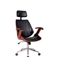 Cadeira Office Kopenhagen Presidente, Est. Madeira, B. Cromada, Estofada C/ Revest. PU