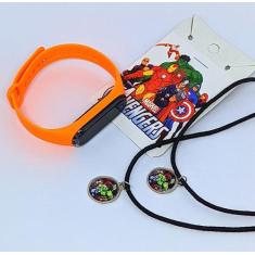Kit Relógio Infantil Digital Led Menino silicone + Colar 2 Duplo Amiza