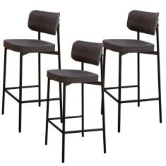Kit 03 Banquetas Alta Bar Cozinha Sala De Jantar Aço Preto Kaira C01 L