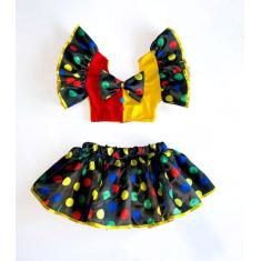 Conjunto Fantasia Palhacinha Colorido Adulto - Alegria no Carnaval - M