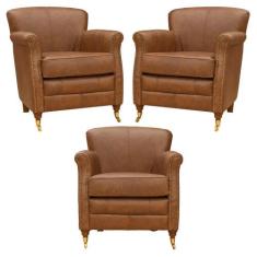 Kit 03 Poltronas Decorativas Sala de Estar Brunei Pés Príncipe Couro M